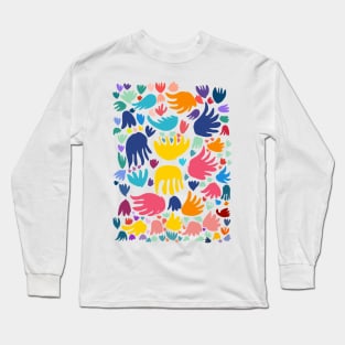 Abstract Flowers and Birds Pattern Art Long Sleeve T-Shirt